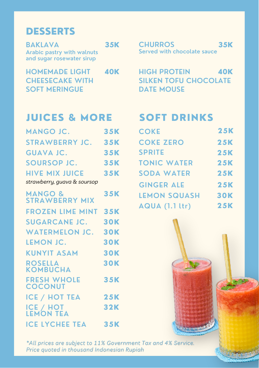 The Hive Döner Kebab drinks and desserts menu